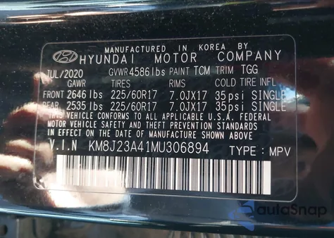 2021 Hyundai Tucson Se from USA, damaged, VIN KM8J23A41MU306894